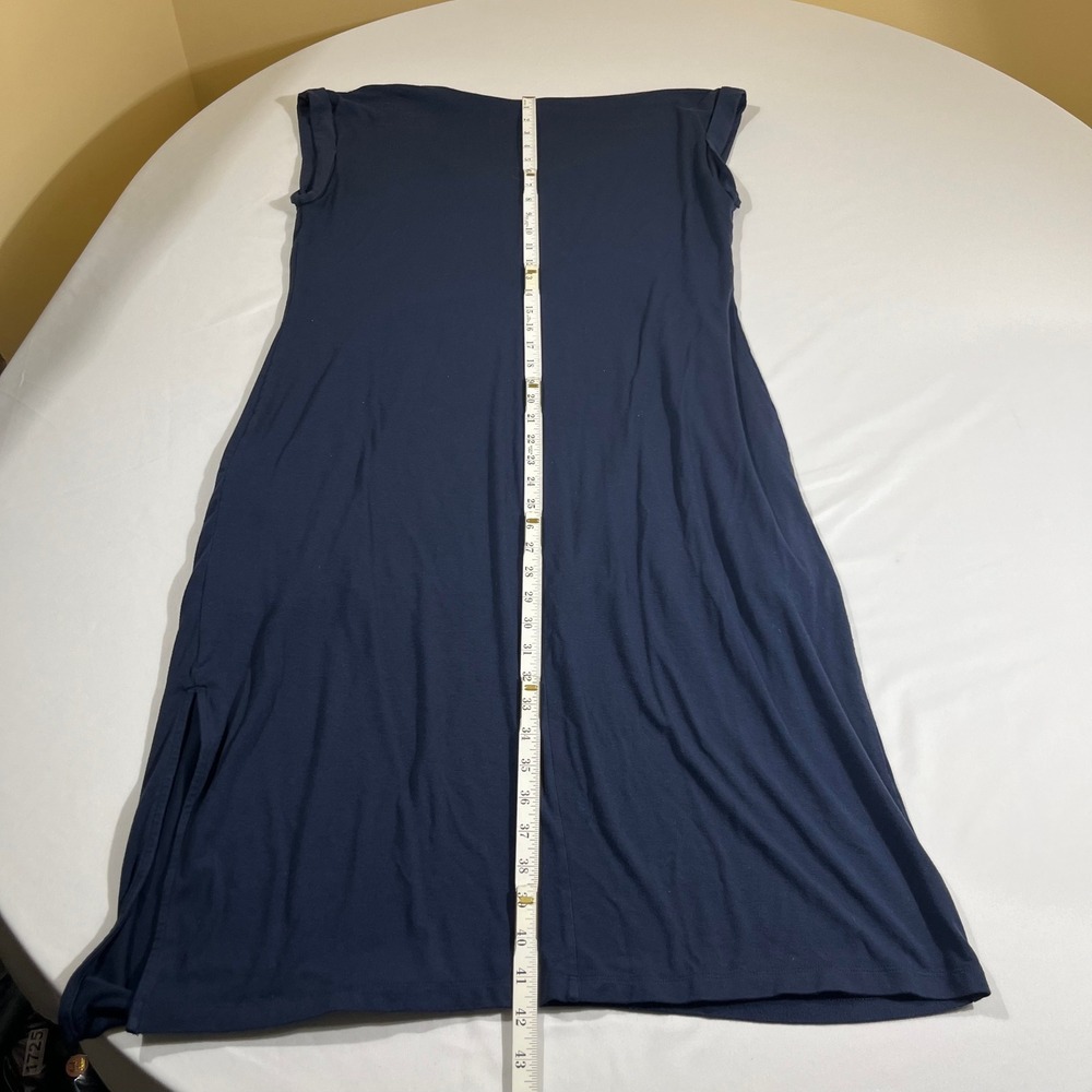 Banana Republic Midi Dress Women Large Navy Blue Good Cap Sleeve Side Slit - Picture 11 of 12